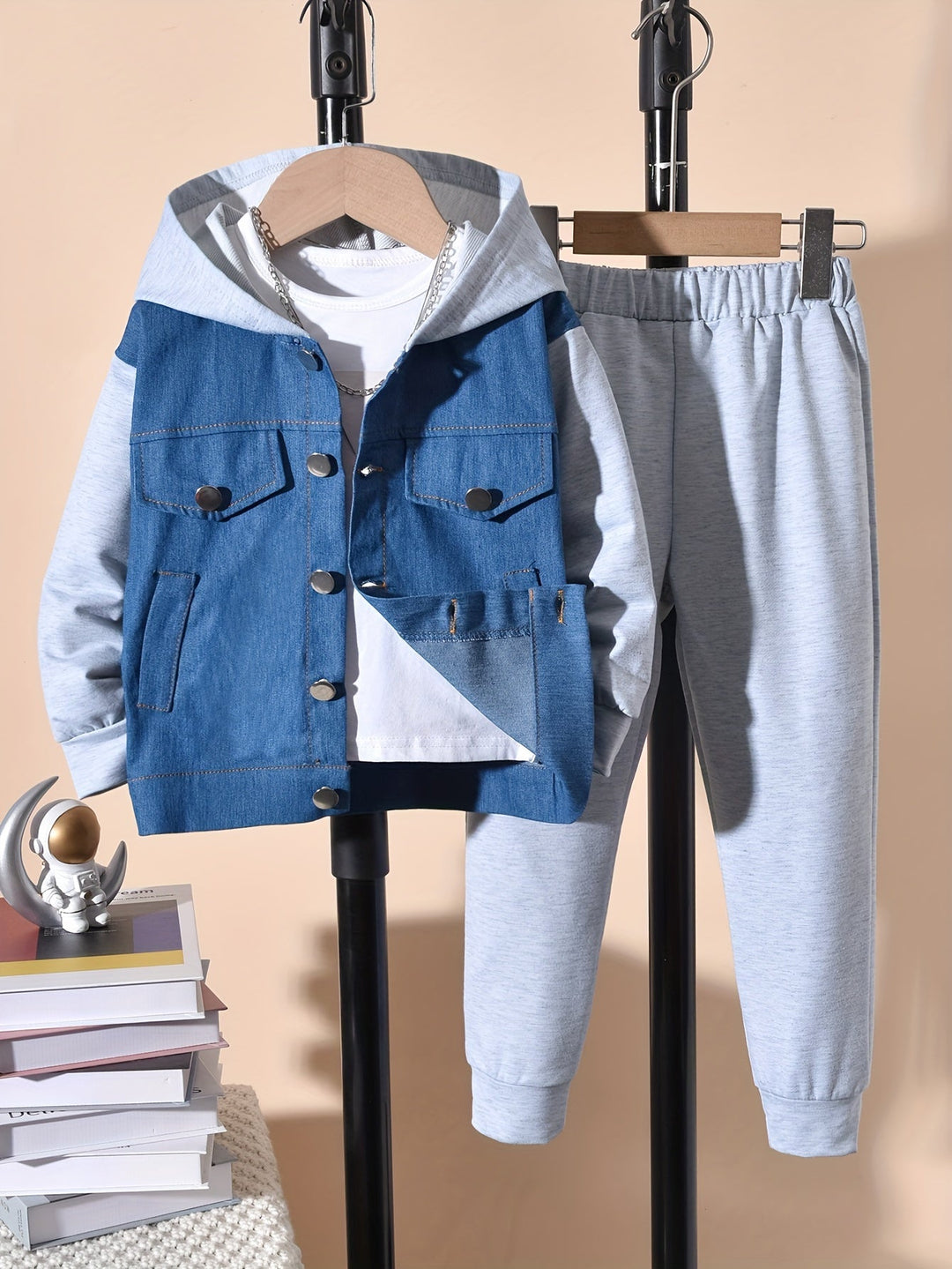 Boy's Warm Long Sleeve Hooded Denim Jacket and Sweatpants Set Gen U Us Products