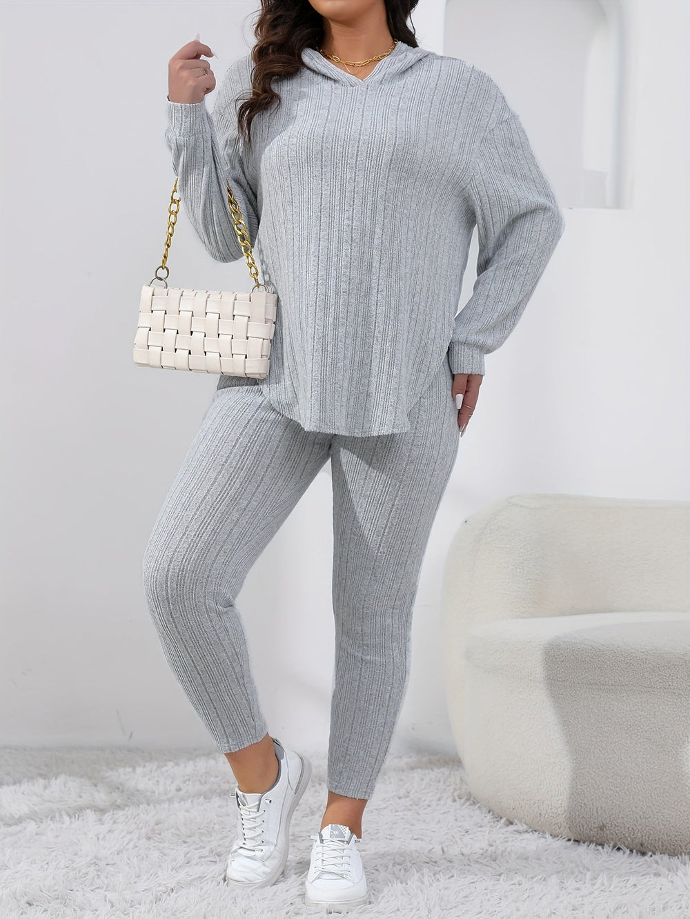 Curvy Chic Ribbed Knit Hoodie and Leggings Set Gen U Us Products