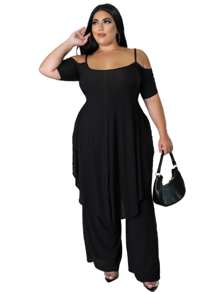 Home or Office All-day-wear Off Shoulder Backless Top & Pants 