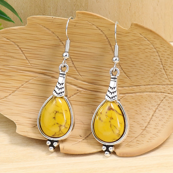 Trendy Yellow Natural Stone Necklace & Water Drop Earrings 