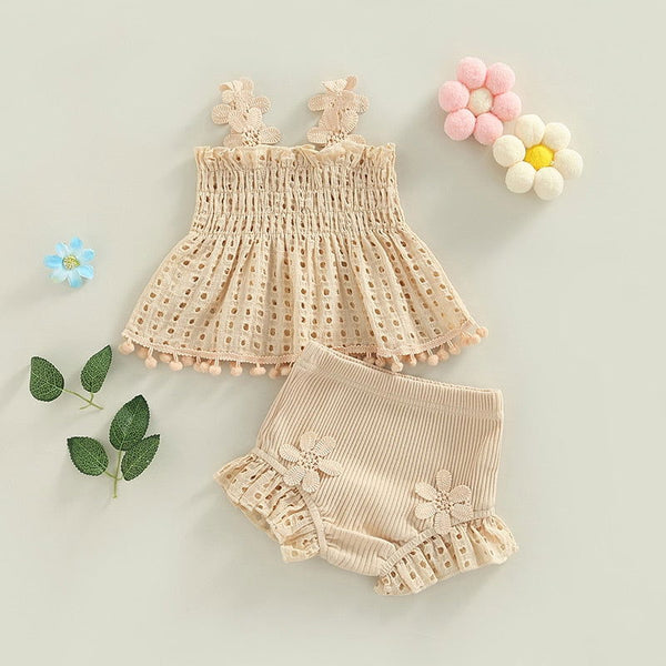 0-18M Baby Girls Ruffle Shorts & Soft Breathable Cotton Tank Top