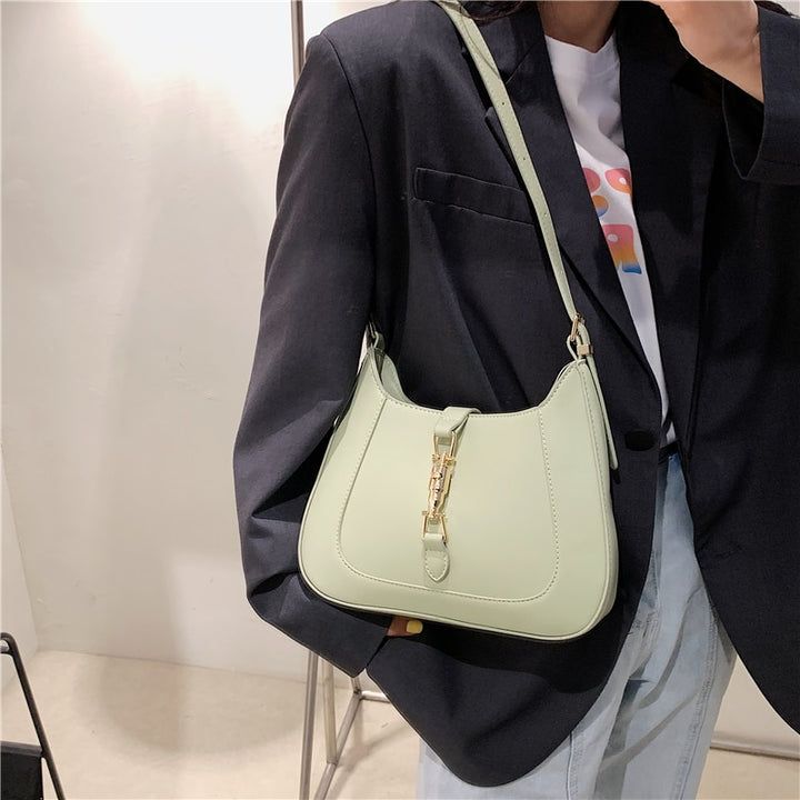 Structured Women's Leather Crossbody Handbag — Designer Inspired Gold Hardware Detail