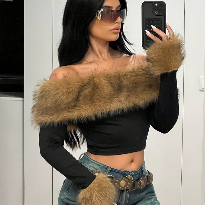 Fluffy Fur Off-Shoulder Top – Sexy Soft Glam - Flossy Mom