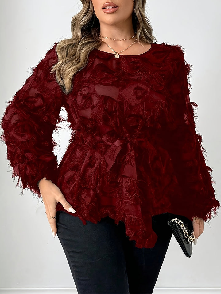 Boss-Lady Mesh Lace Belt Detail Plus Size Shirts - Flossy Mom