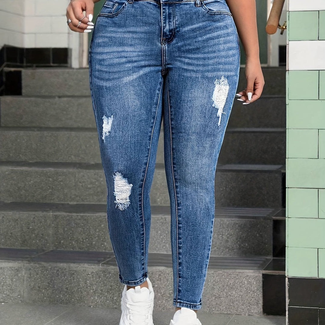 Soft Comfortable High-Stretch Ripped Plus Size Denim Jeans - Flossy Mom