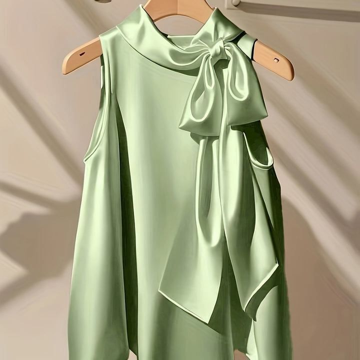 Silky-Like Sleeveless Bow Detail Polished Blouses - Flossy Mom