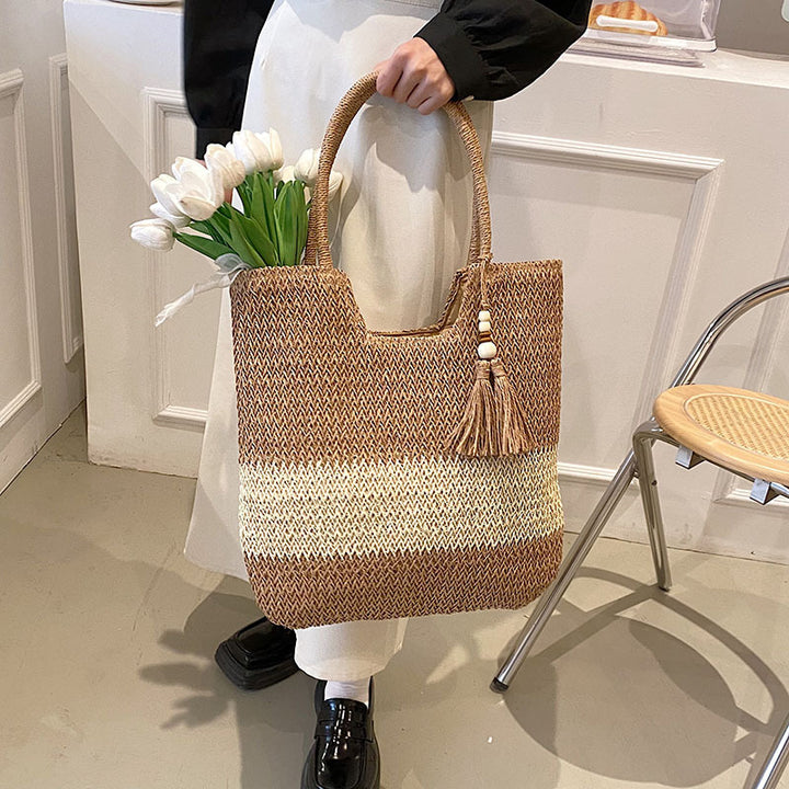 Trendy Simple Tassel Woven Rattan Shoulder Handbags - Gen U Us Products - Women's Designer Handbags 