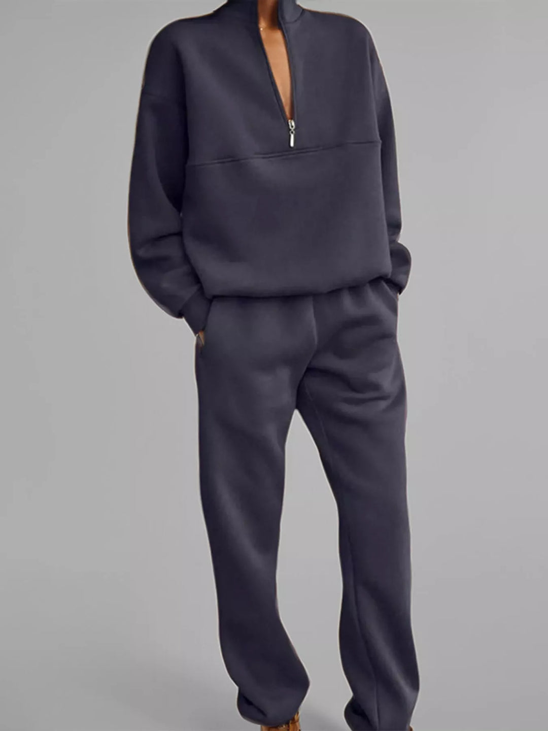 Women's Navy Half-Zip Sweatshirt And Joggers Set, Front View