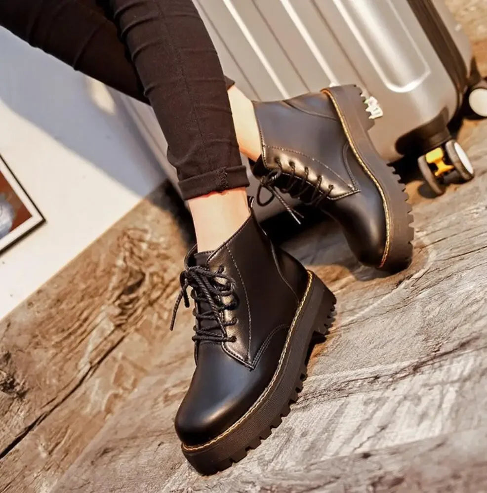 Women's Warm Insulated Platform Ankle Boots In Black — Cozy Winter Style