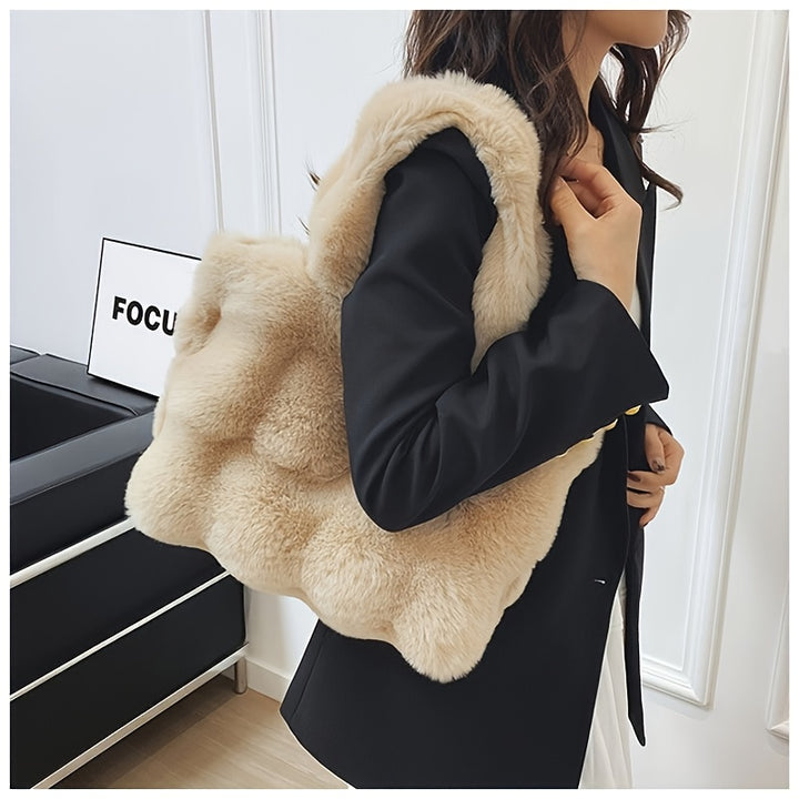 Large Golden-Tone Buttons Buckle Faux Fur Handbags - Flossy Mom