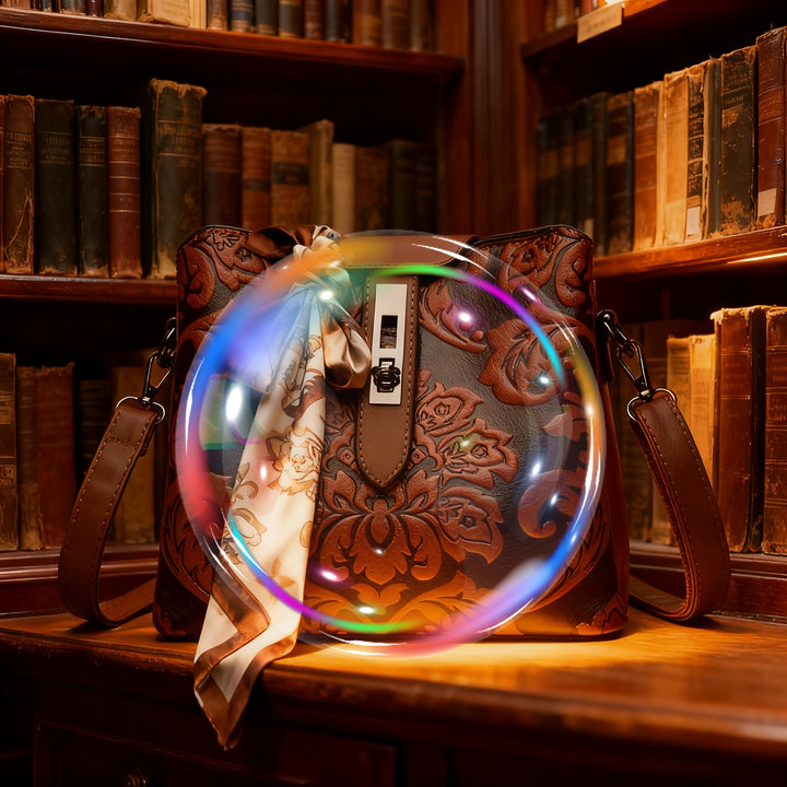 Glam Floral Print Handle Strap PU Leather Handbags - Flossy Mom