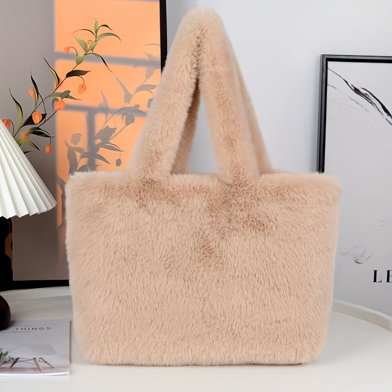 Oversized Fluffy Faux Fur Handbag with Cosmetic Pouch - Flossy Mom