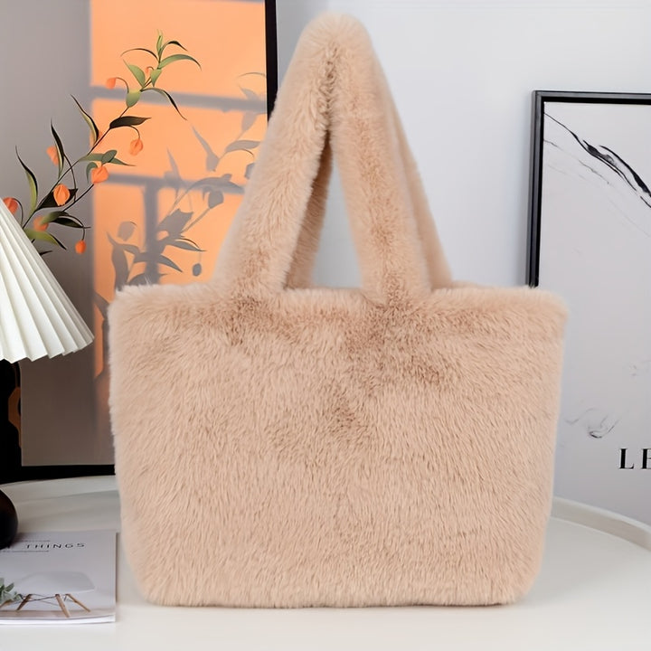 Oversized Fluffy Faux Fur Handbag with Cosmetic Pouch - Flossy Mom