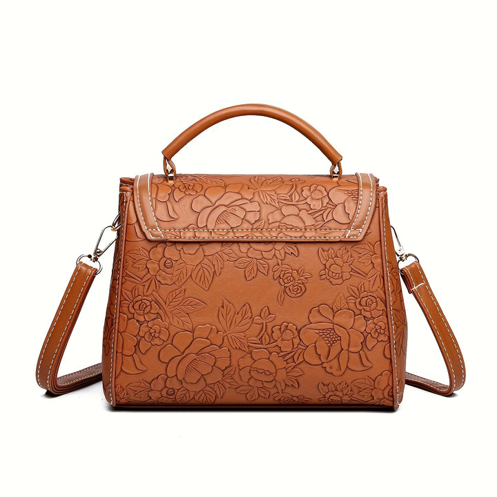 Adjustable Straps Embossed Floral Design PU Leather Bags - Flossy Mom
