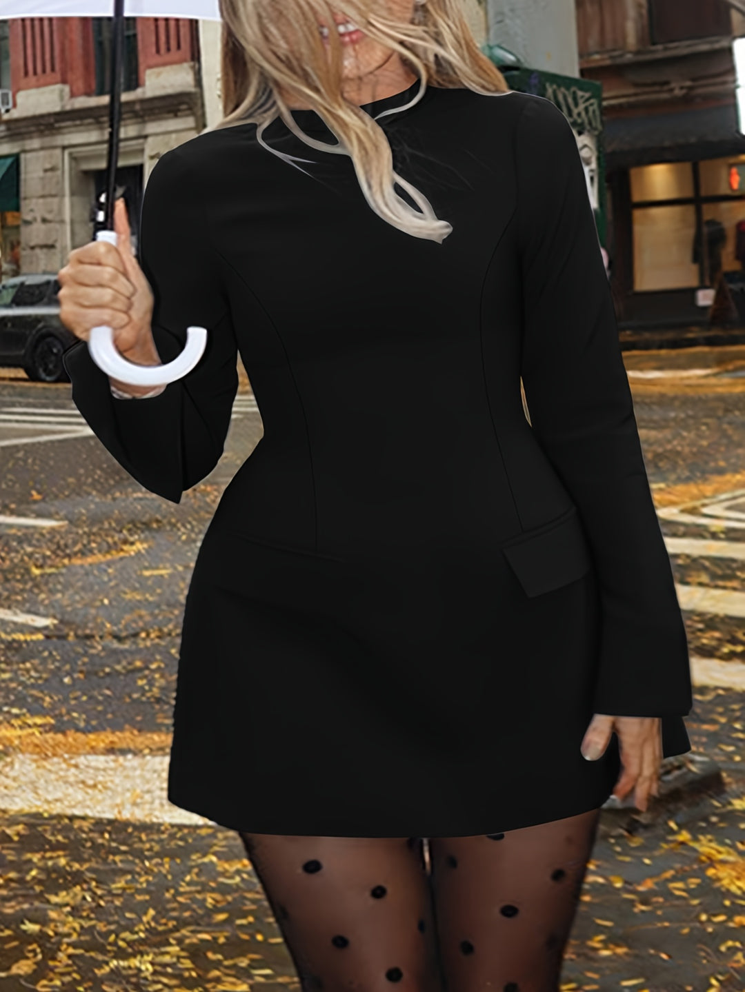 Crew Neck Body-Flattering Plus Size Stretch Dresses - Flossy Mom