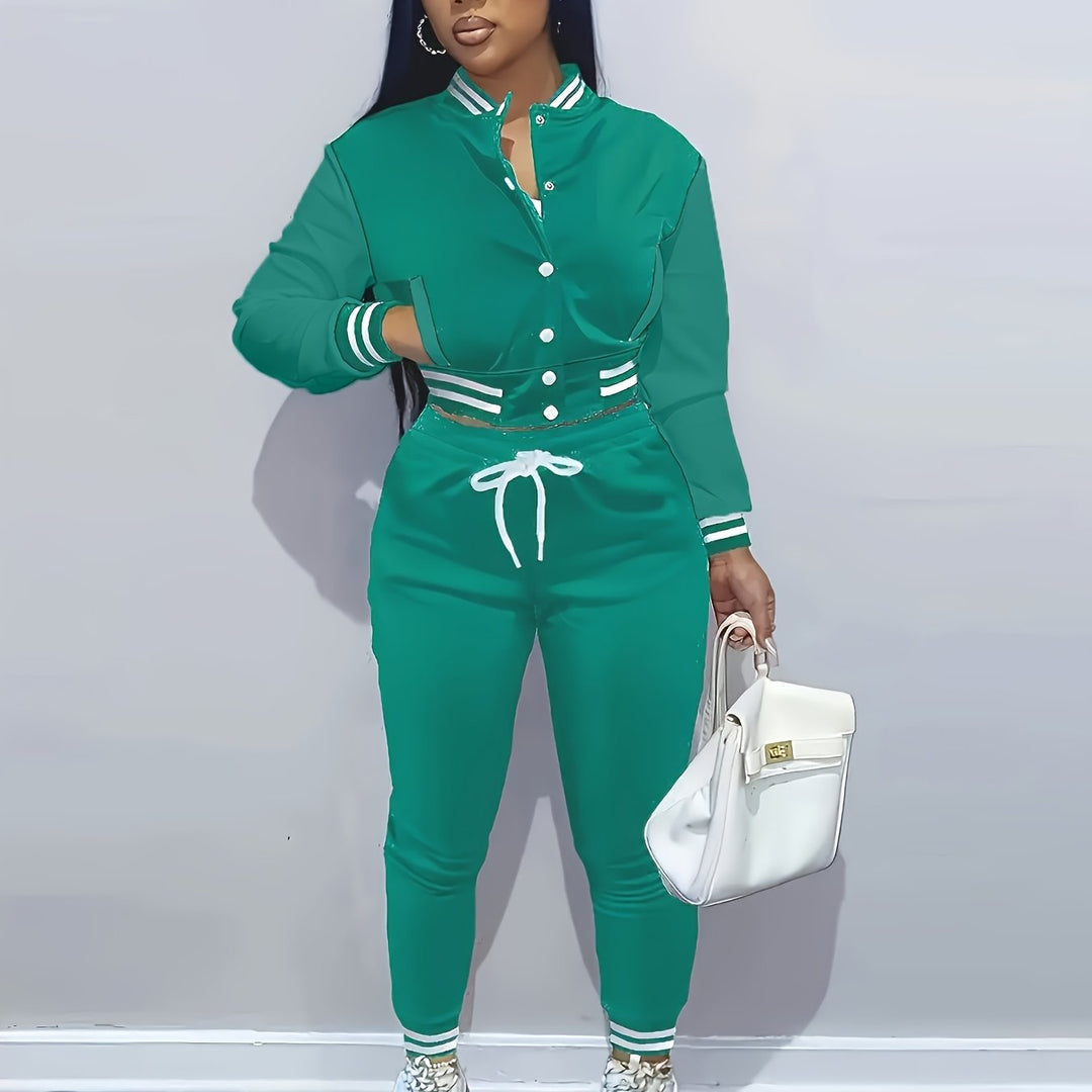 Trendy Streetwear Crop Baseball Jacket & Pants Set - Flossy Mom