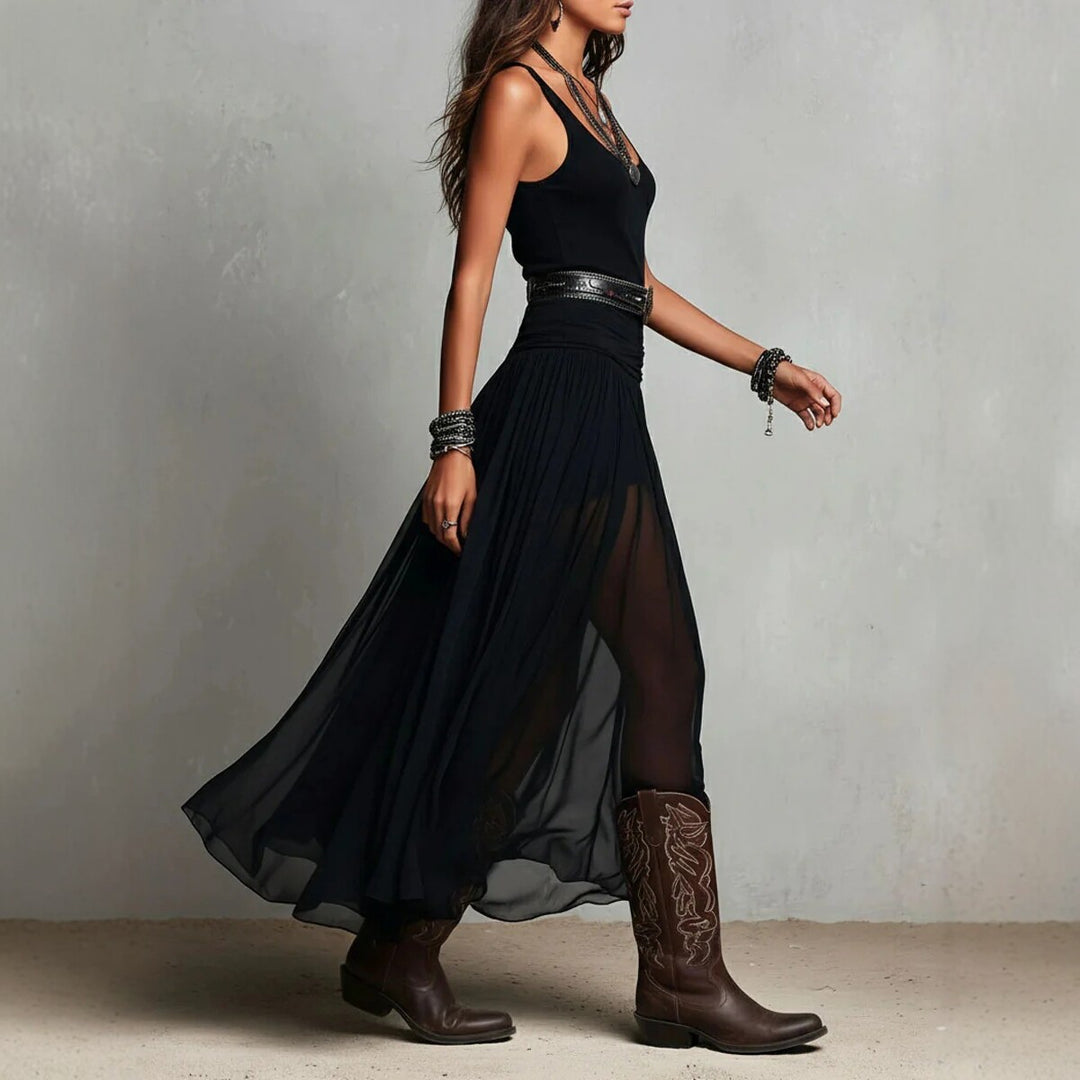 Women's Sexy Black Mesh Bodycon Maxi Dress