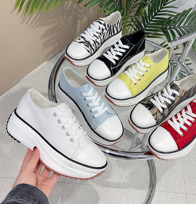 Women's White Canvas Platform Sneakers Lightweight Walkable Stylish Shoes