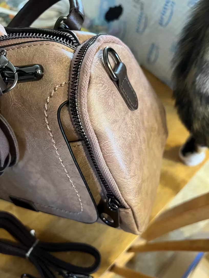 Top Handle Rose Keychain PU Leather Boston Bags - Flossy Mom