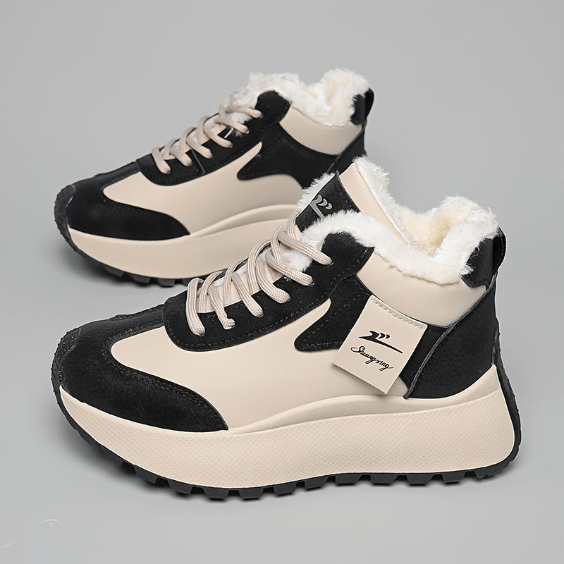 Warm Cozy Cushioned Plush Fur lining High-Top Sneakers - Flossy Mom