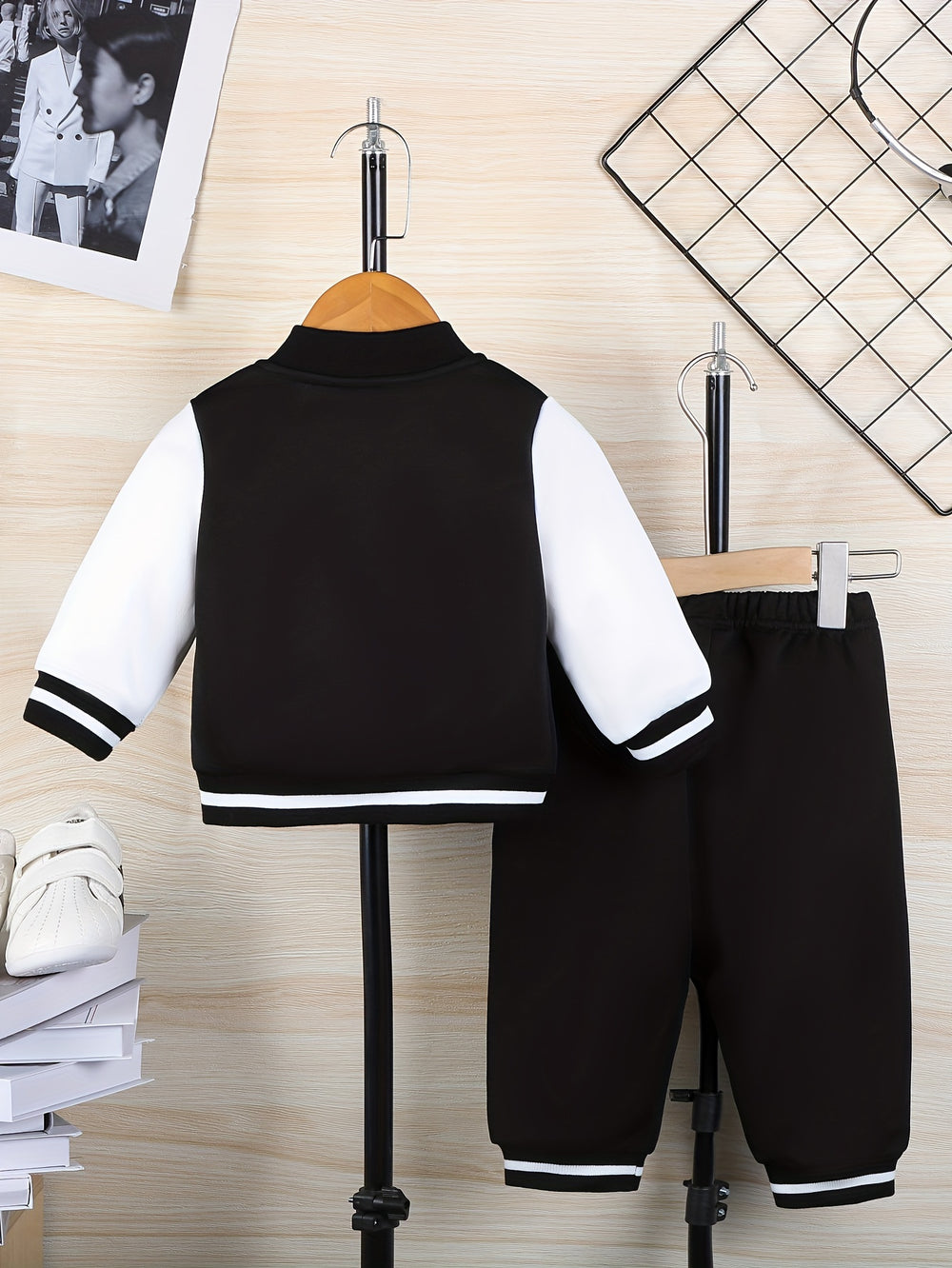 🐻 Cozy Peeking Bear Print Varsity Jacket + Pants - Flossy Mom