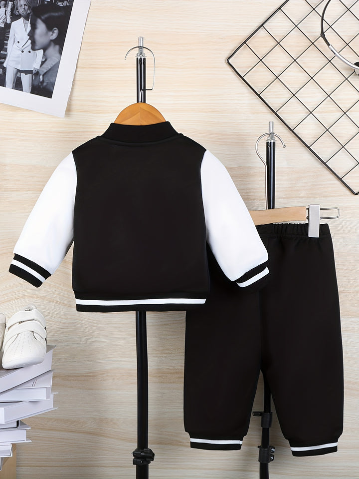 🐻 Cozy Peeking Bear Print Varsity Jacket + Pants - Flossy Mom