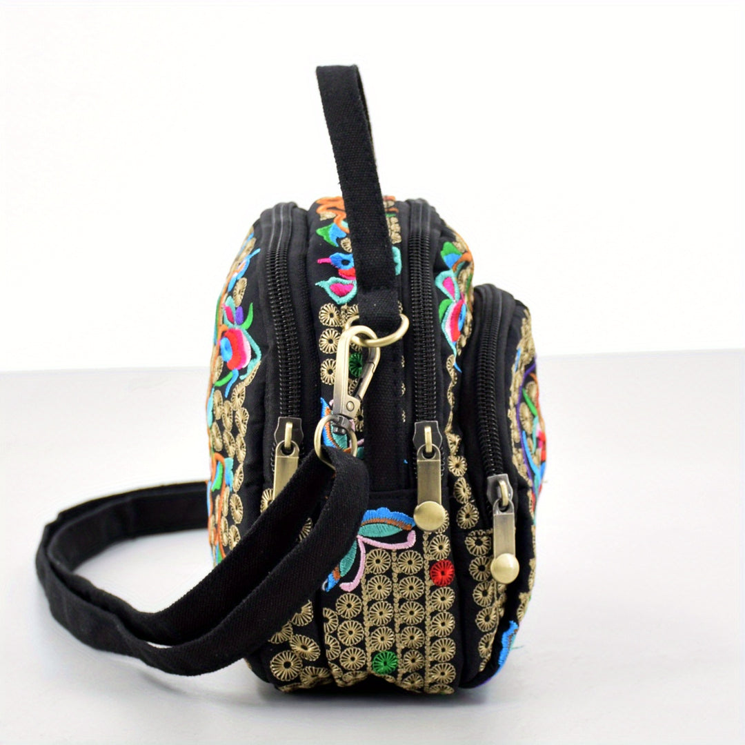 Decorative backpack with colorful patterns on a white background