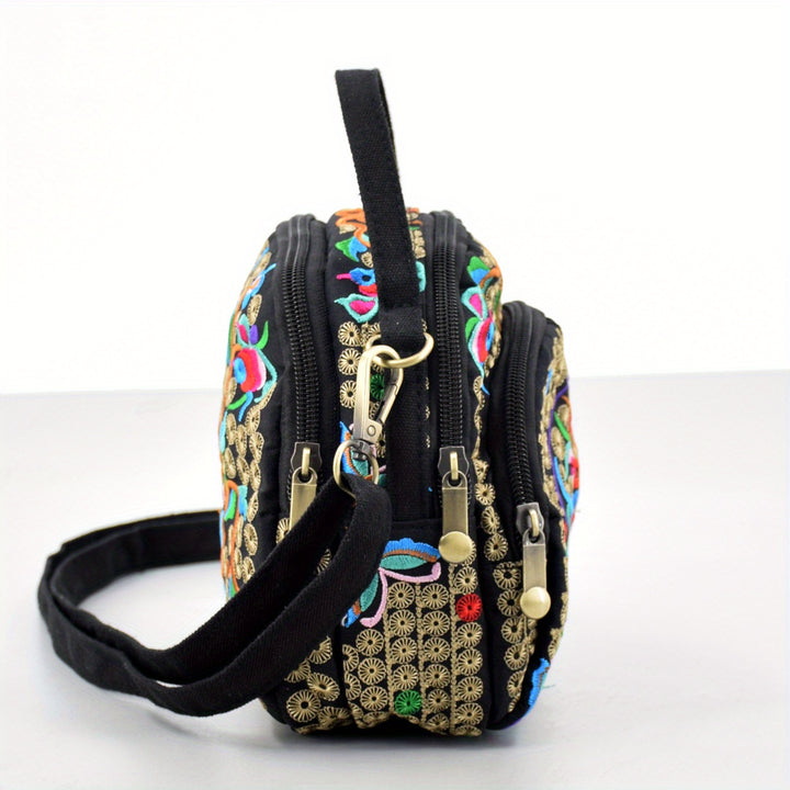 Decorative backpack with colorful patterns on a white background
