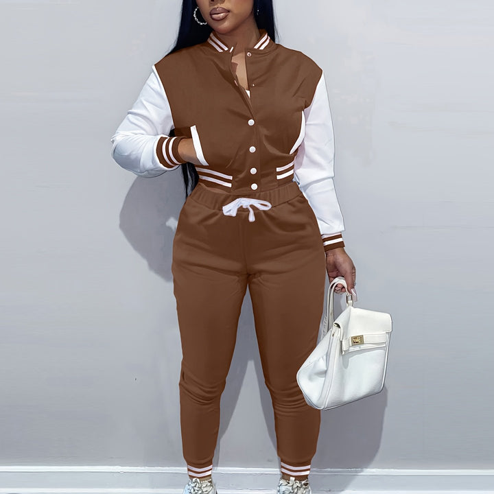 Trendy Streetwear Crop Baseball Jacket & Pants Set - Flossy Mom