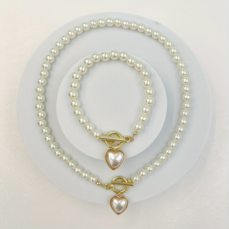 18k Gold Plated Milky Stone Heart Pendant Necklace & Bracelet Gen U Us Products