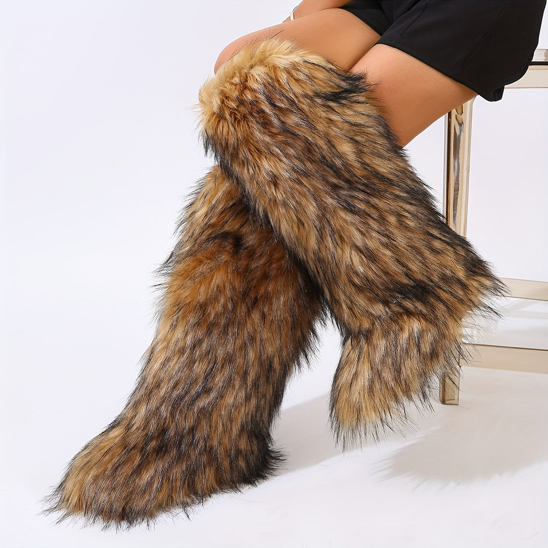 Must-Have Sexy Look Knee-High Faux Fur Women's Boots - Flossy Mom