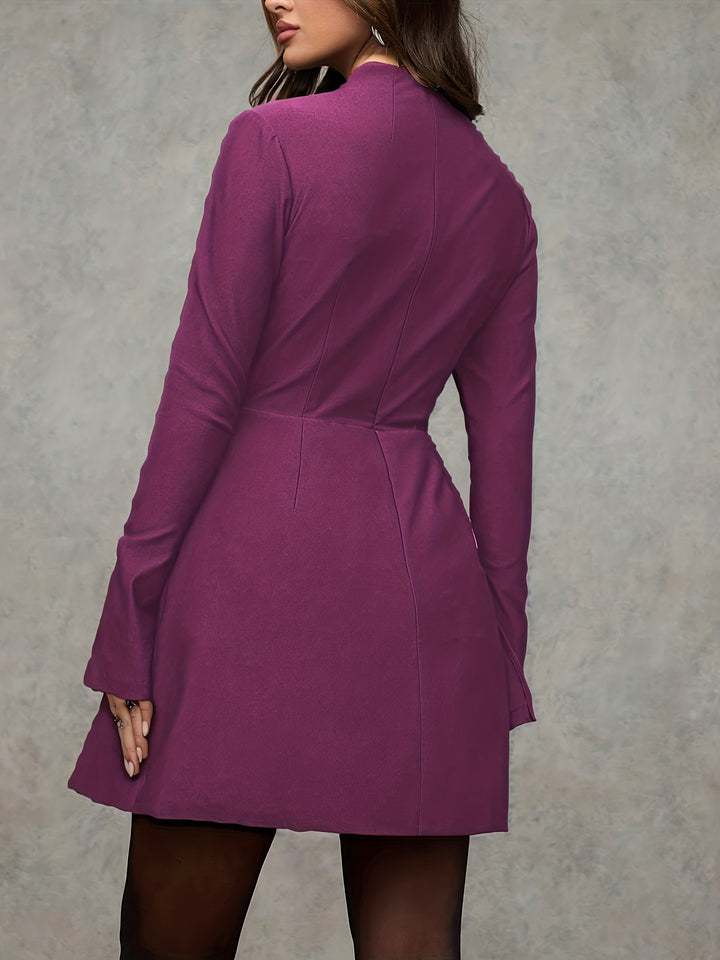 Professional  Turtleneck Zip-Waist Full- Hem Dresses - Flossy Mom