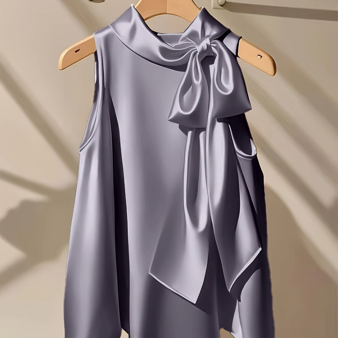 Silky-Like Sleeveless Bow Detail Polished Blouses - Flossy Mom