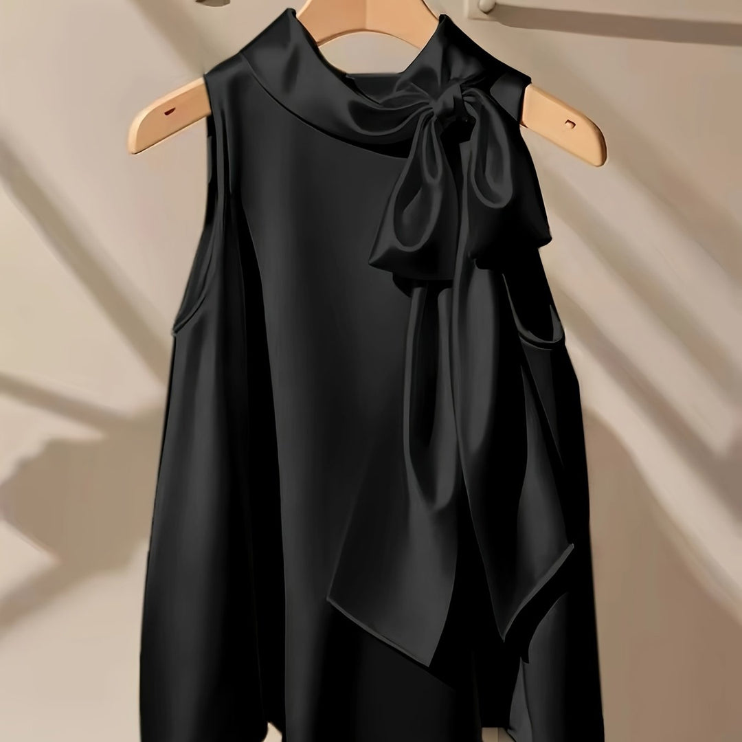 Silky-Like Sleeveless Bow Detail Polished Blouses - Flossy Mom