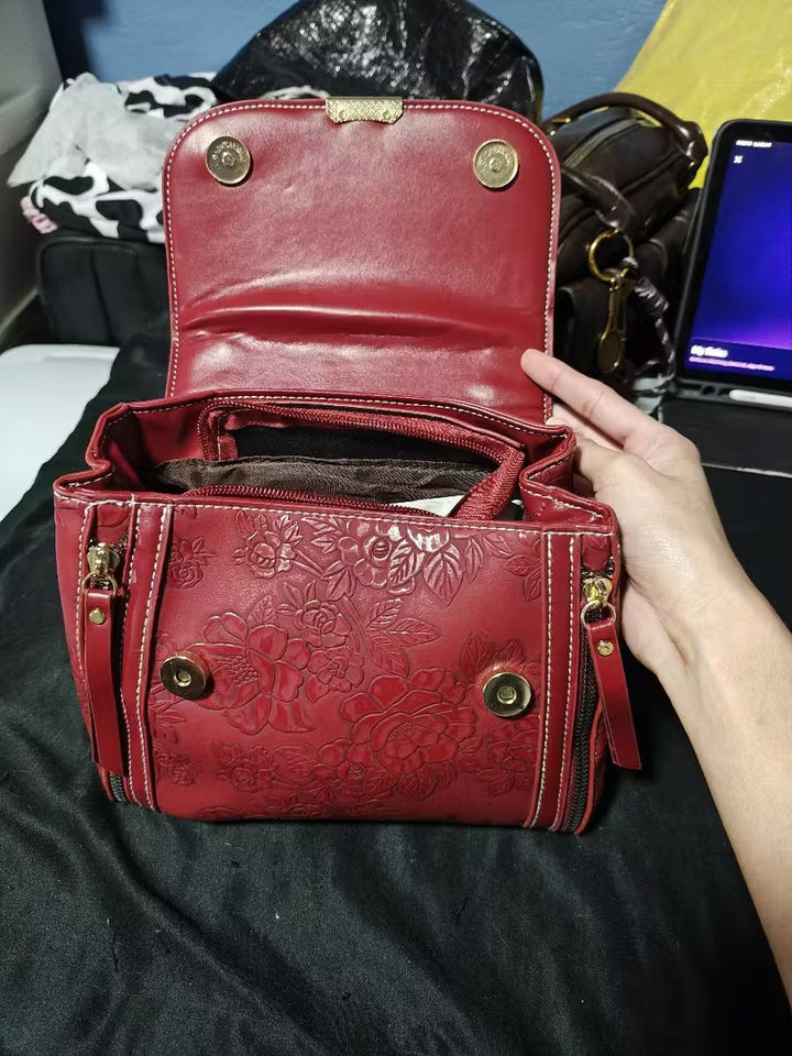 Adjustable Straps Embossed Floral Design PU Leather Bags - Flossy Mom