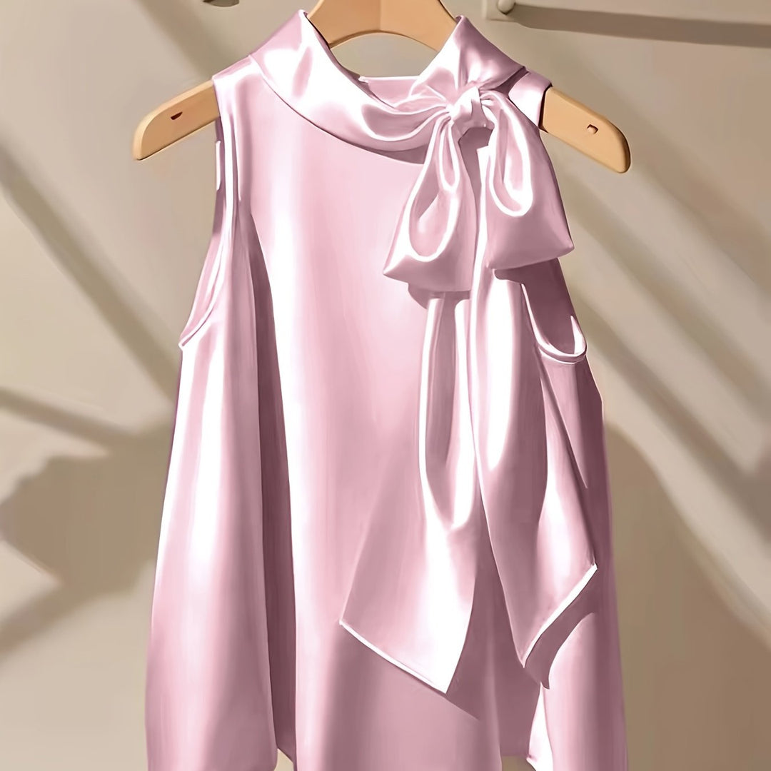 Silky-Like Sleeveless Bow Detail Polished Blouses - Flossy Mom