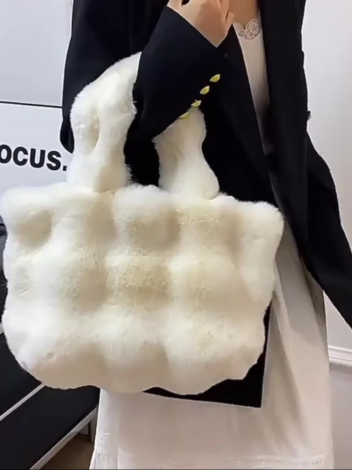 Large Golden-Tone Buttons Buckle Faux Fur Handbags - Flossy Mom