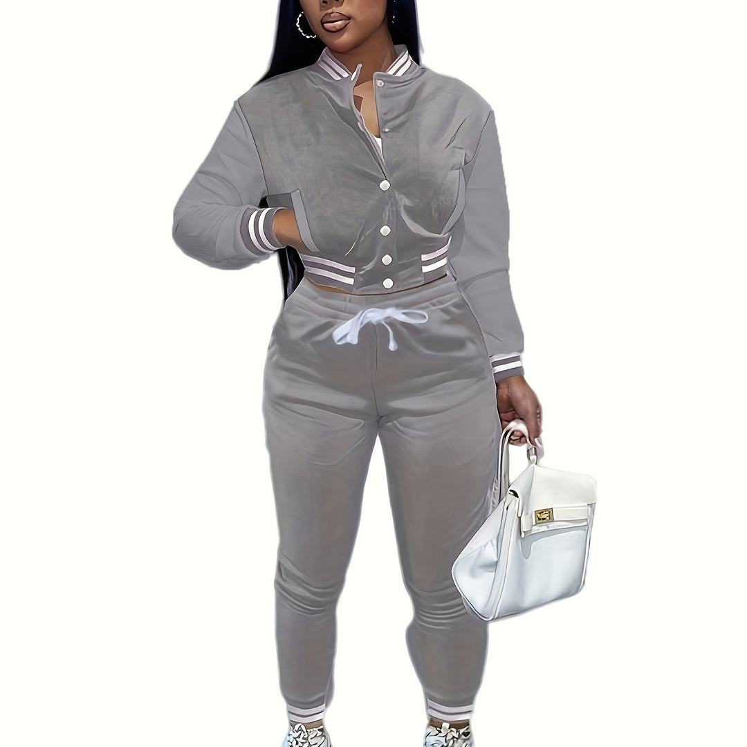 Trendy Streetwear Crop Baseball Jacket & Pants Set - Flossy Mom