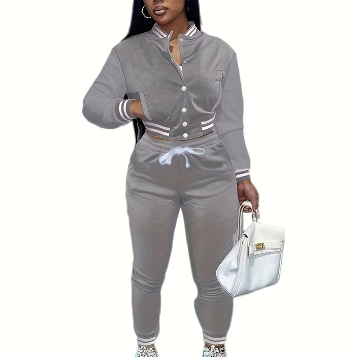 Trendy Streetwear Crop Baseball Jacket & Pants Set - Flossy Mom