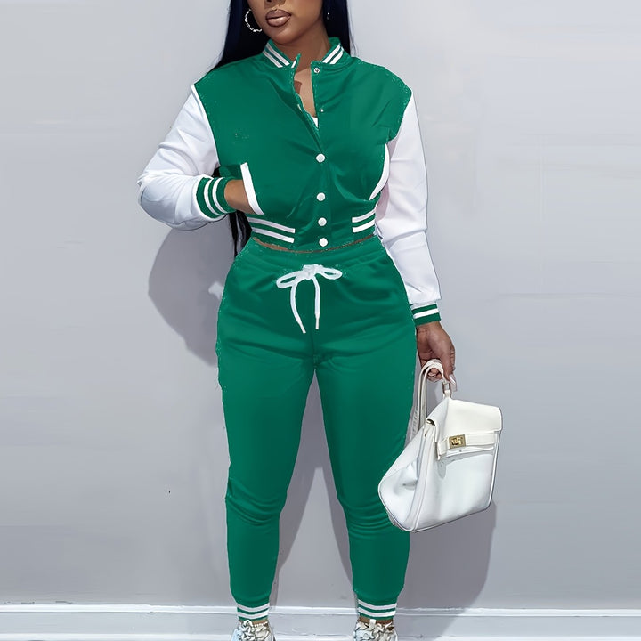 Trendy Streetwear Crop Baseball Jacket & Pants Set - Flossy Mom