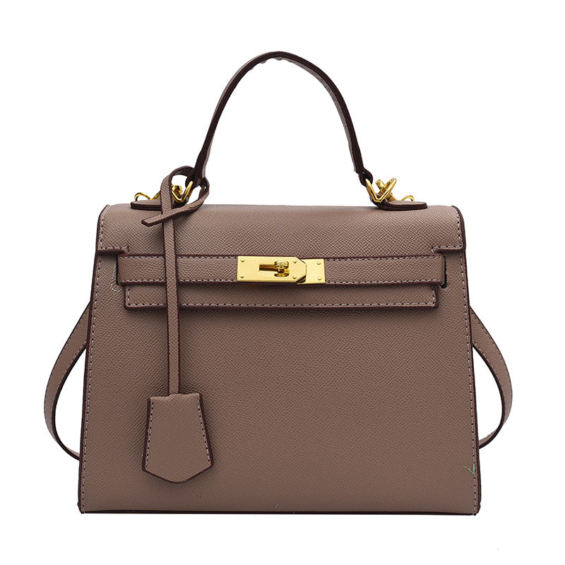 Women's Designer Faux Leather Kelly Handbag In large Khaki — Retro Luxury Crossbody Bag | Flossy Mom