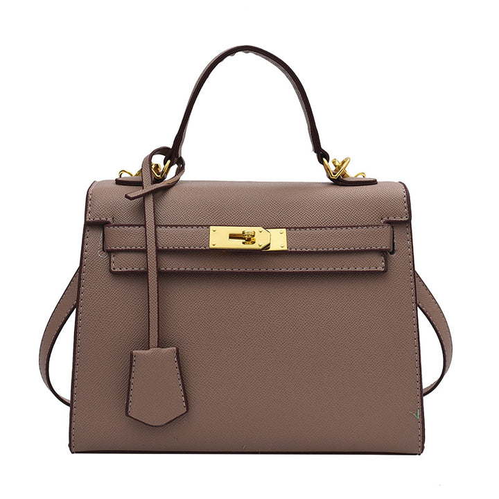 Women's Designer Faux Leather Kelly Handbag In large Khaki — Retro Luxury Crossbody Bag | Flossy Mom