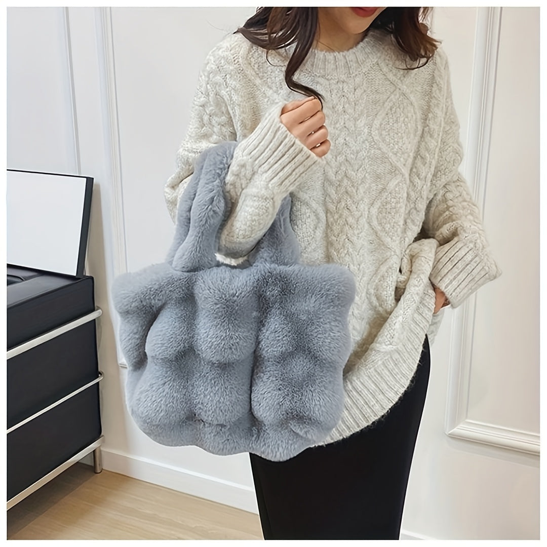 Large Golden-Tone Buttons Buckle Faux Fur Handbags - Flossy Mom