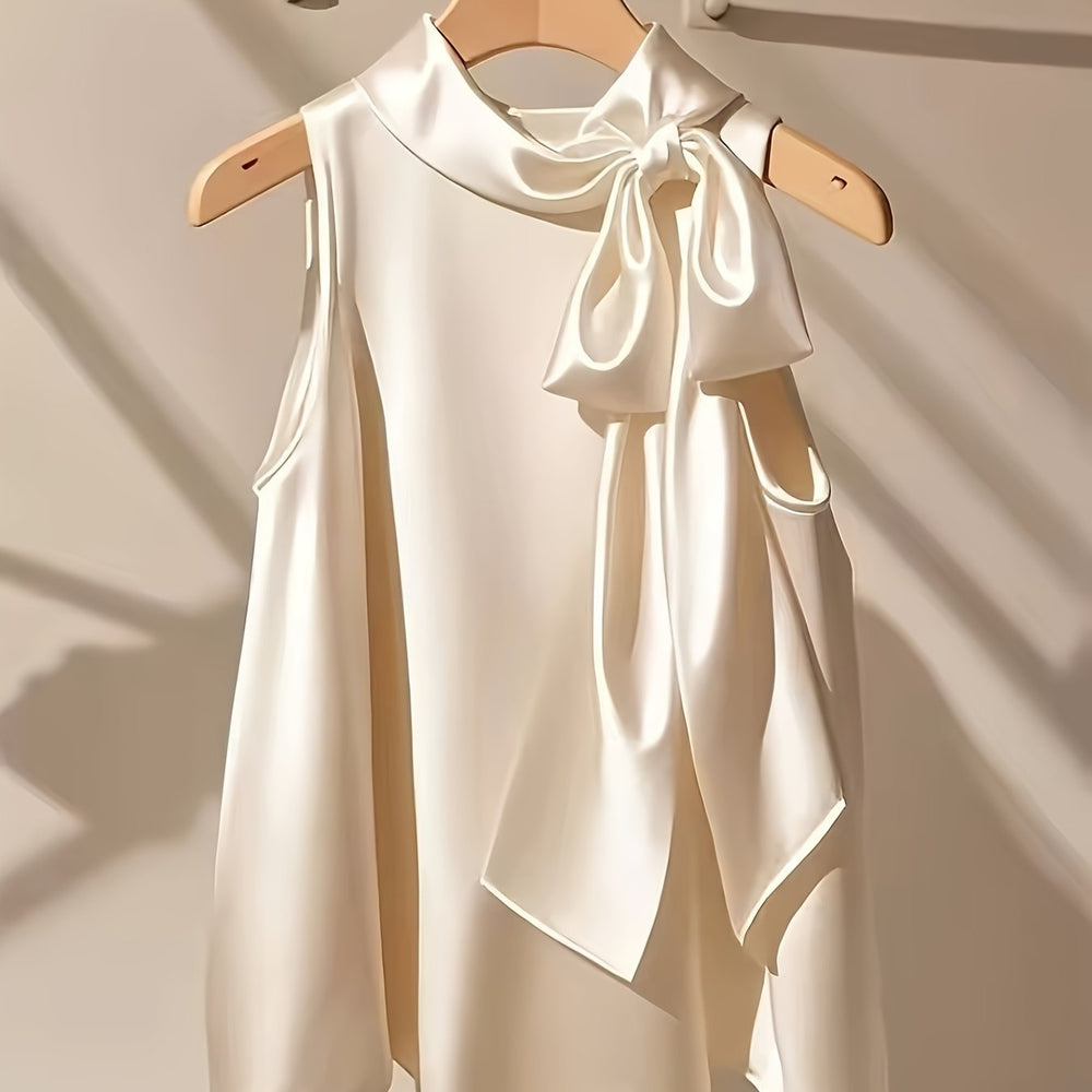 Silky-Like Sleeveless Bow Detail Polished Blouses - Flossy Mom