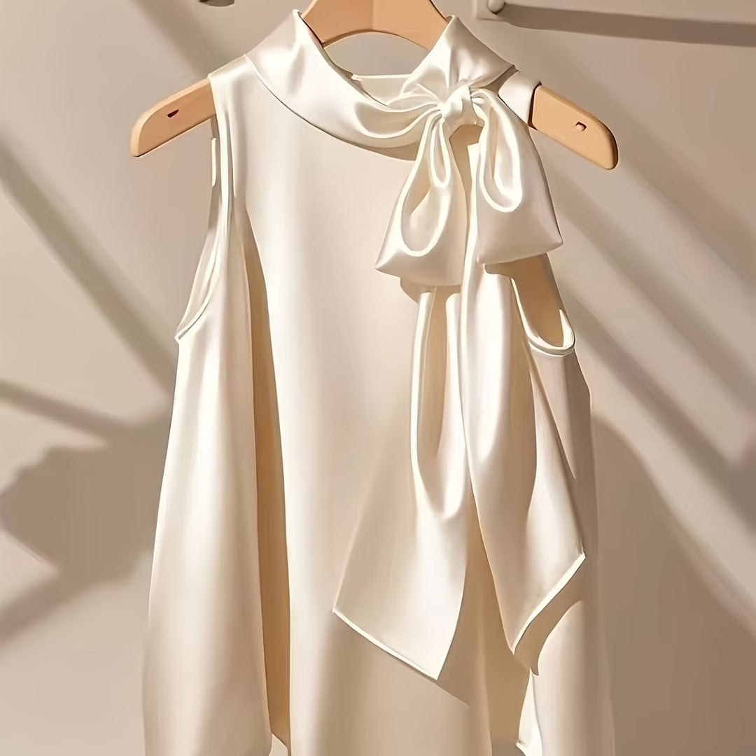 Silky-Like Sleeveless Bow Detail Polished Blouses - Flossy Mom
