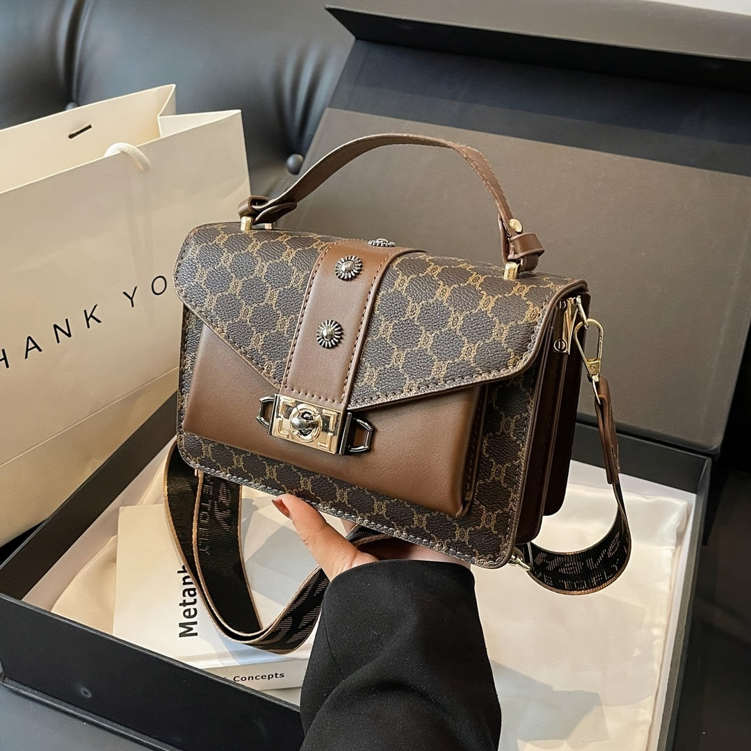 Straps Handle Lock Double Layer PU Leather Handbags - Flossy Mom