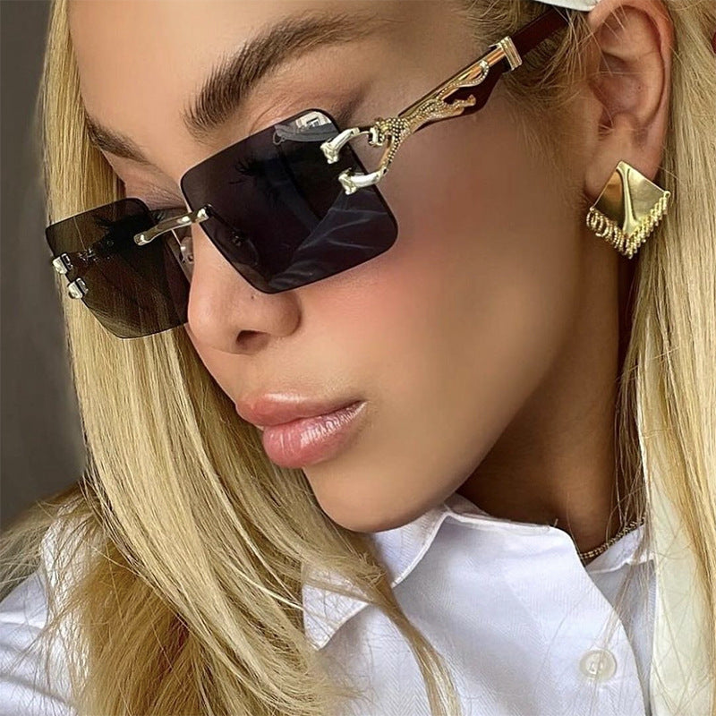 Leopard Metal Accent Frameless Sunglasses - Flossy Mom
