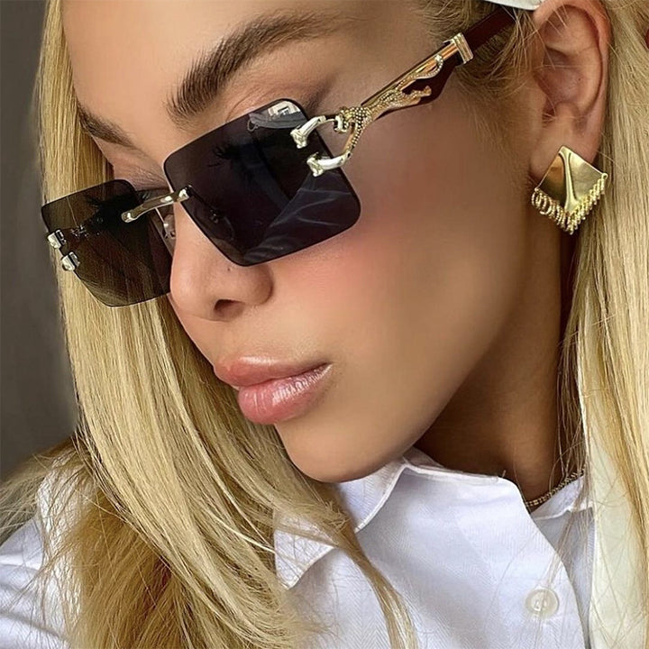 Leopard Metal Accent Frameless Sunglasses - Flossy Mom