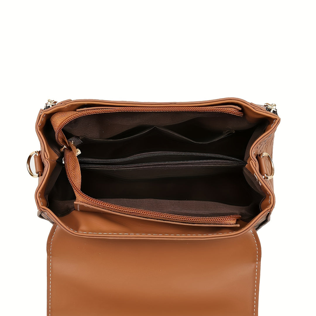 Adjustable Straps Embossed Floral Design PU Leather Bags - Flossy Mom