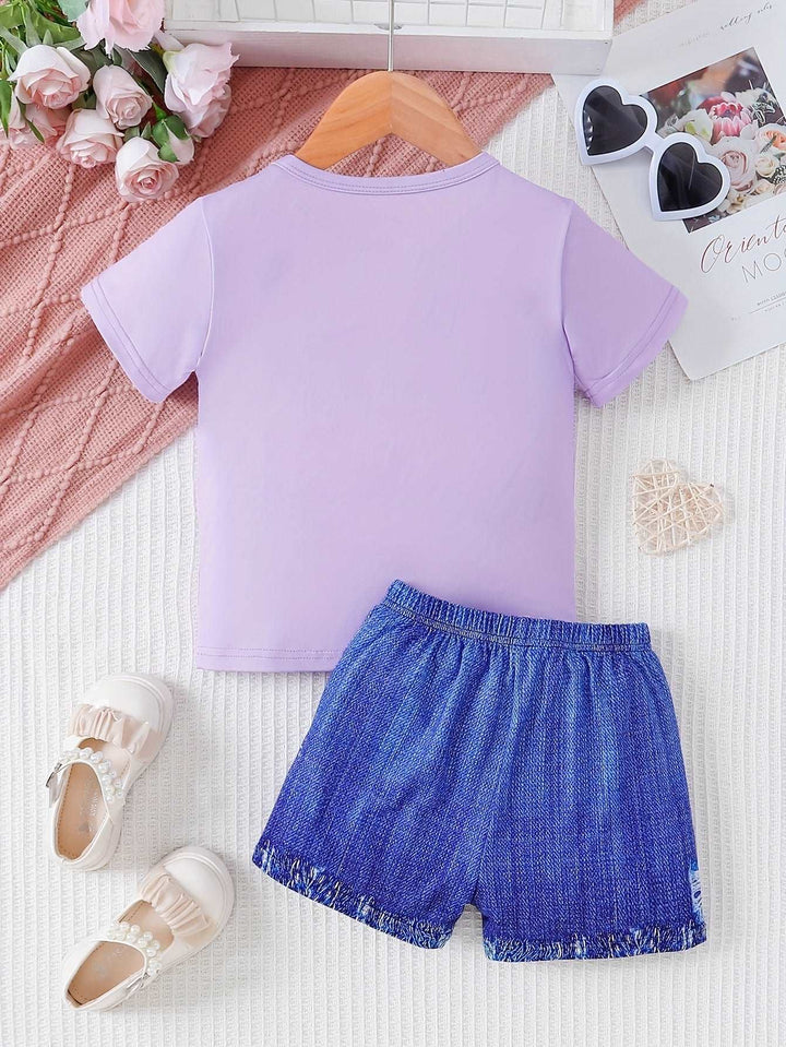 2PCS Cartoon Braided Girl Short Sleeve Top and Shorts - Gen U Us Products